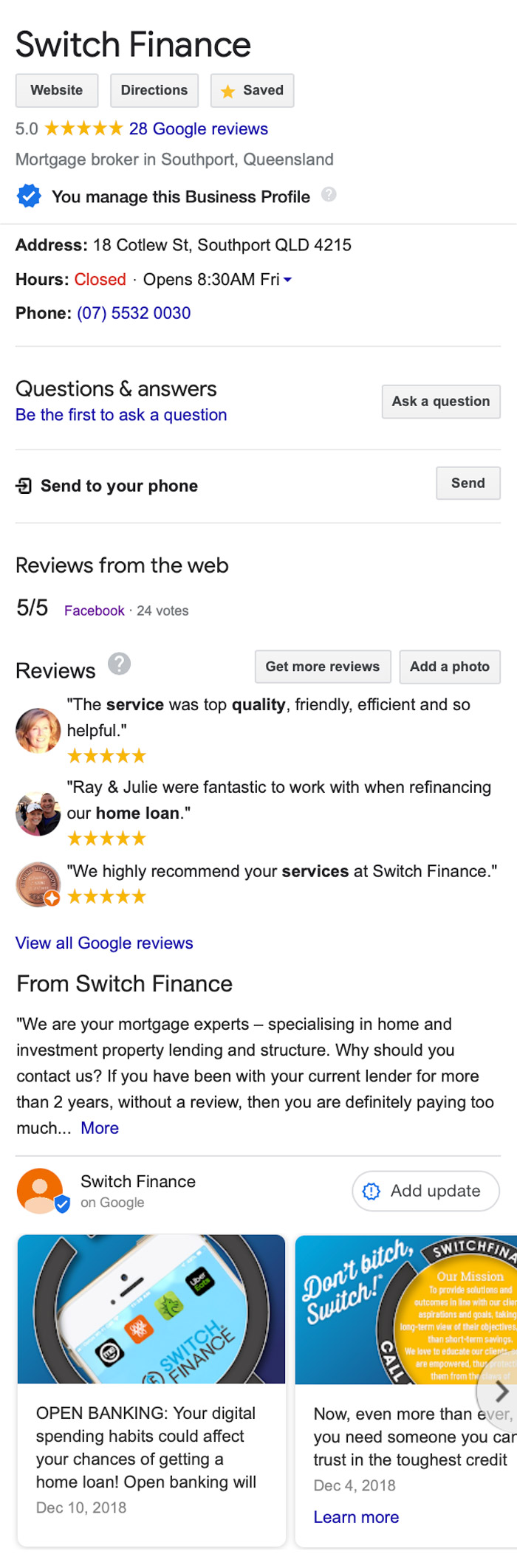 Switch Finance Google Business Set Up