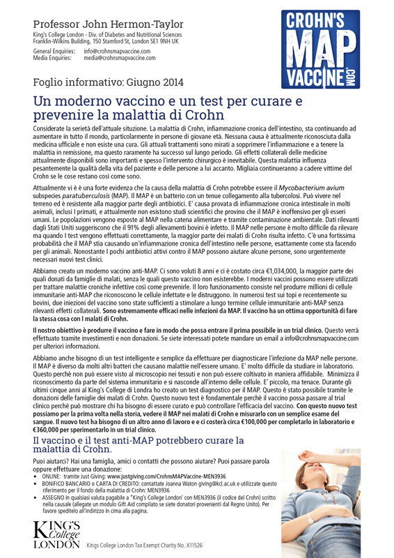Crohn's MAP Vaccine Info Sheet - Italian