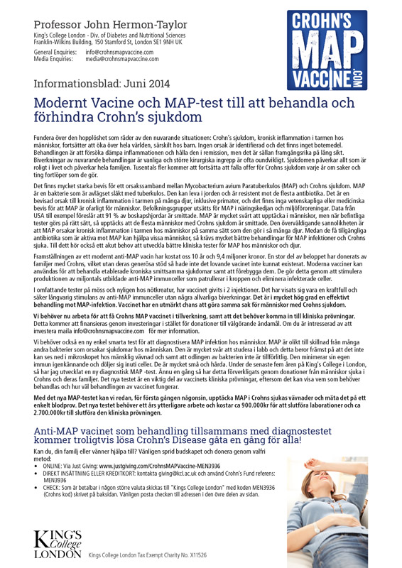 Crohn's MAP Vaccine Info Sheet - Swedish