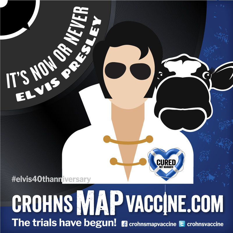 Crohn's MAP Vaccine Elvis Anniversary Event Facebook Post - It's Now Or Never