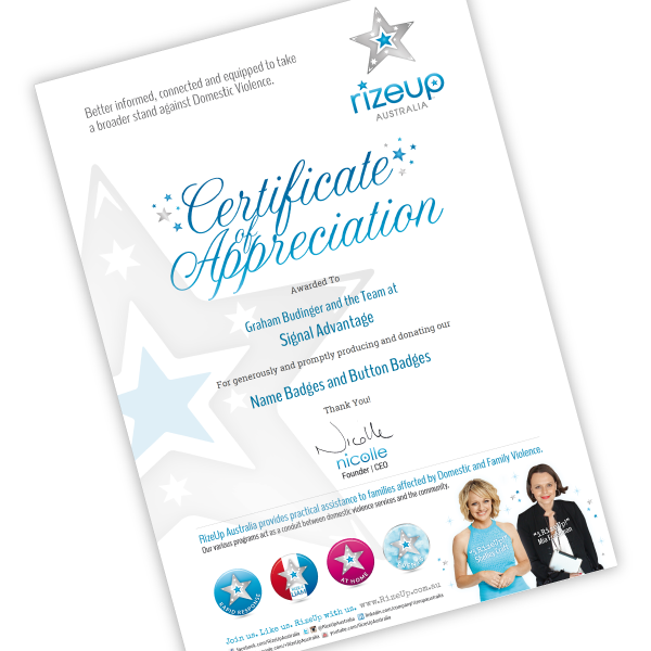 Rizeup Australia Certificate Design