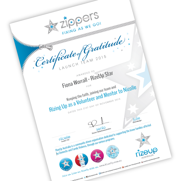 Rizeup Australia Team Certificate Design